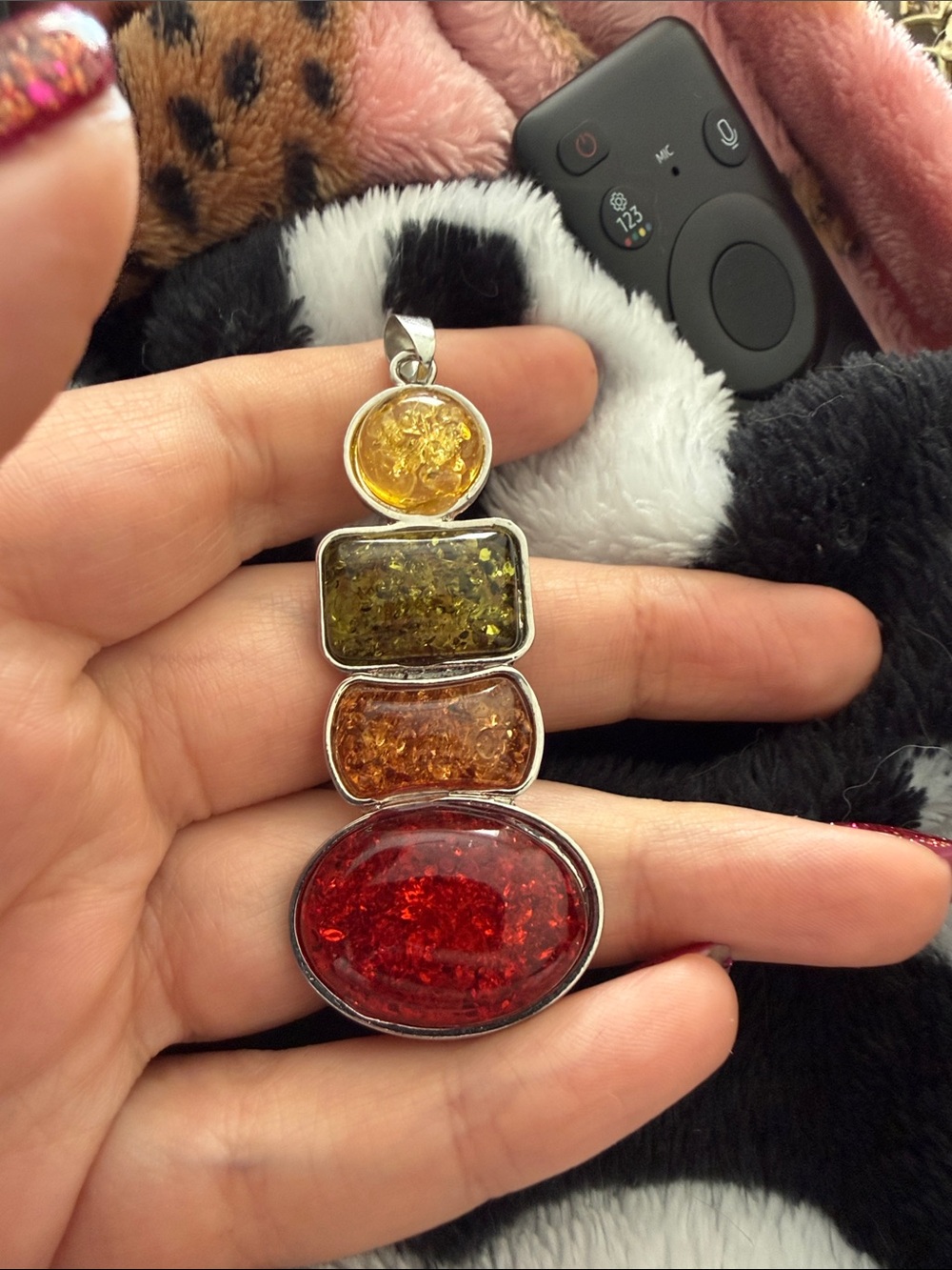Faux amber silver pendant